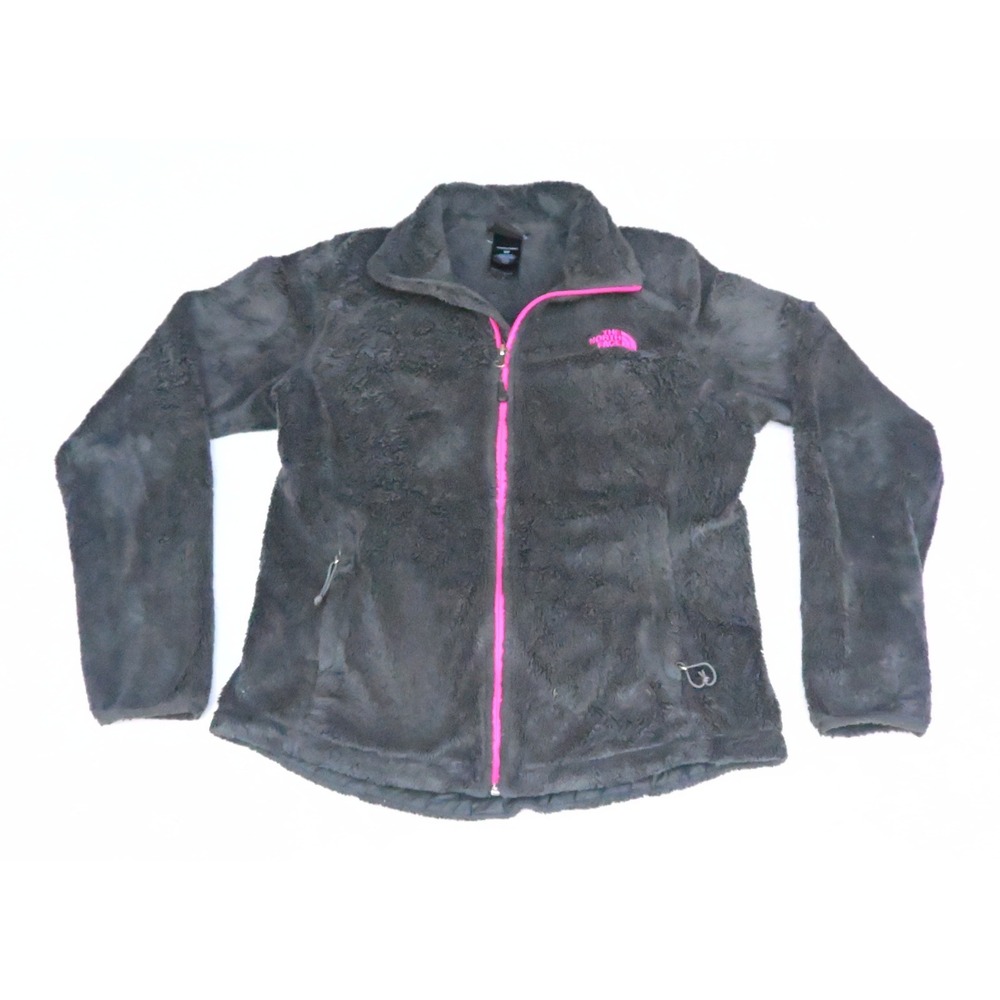 The North Face Womens S Plush Fleece Jacket Black Hot Pink Contrast Zip Soft